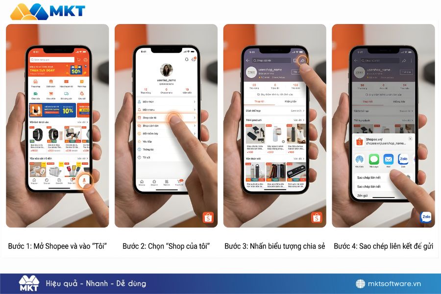 Minh hoạ về cách copy link shopee của mình trên điện thoại