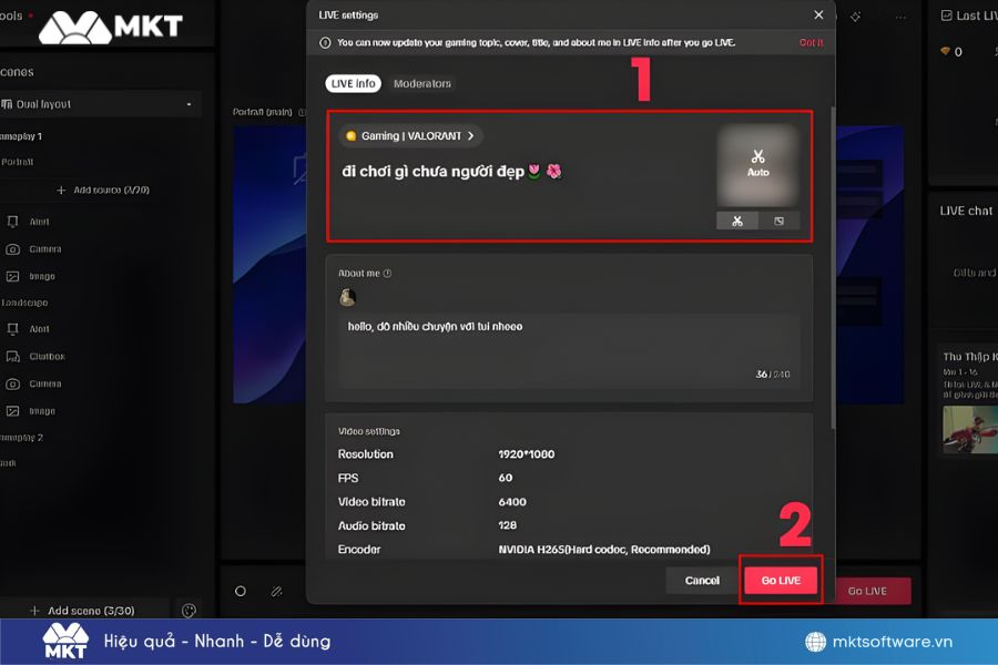 Minh hoạ hoàn tất bước Livestream TikTok bằng máy tính