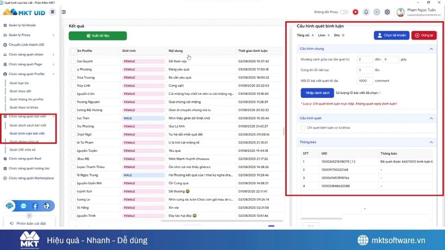 Tìm từ khóa Facebok bằng MKT UID
