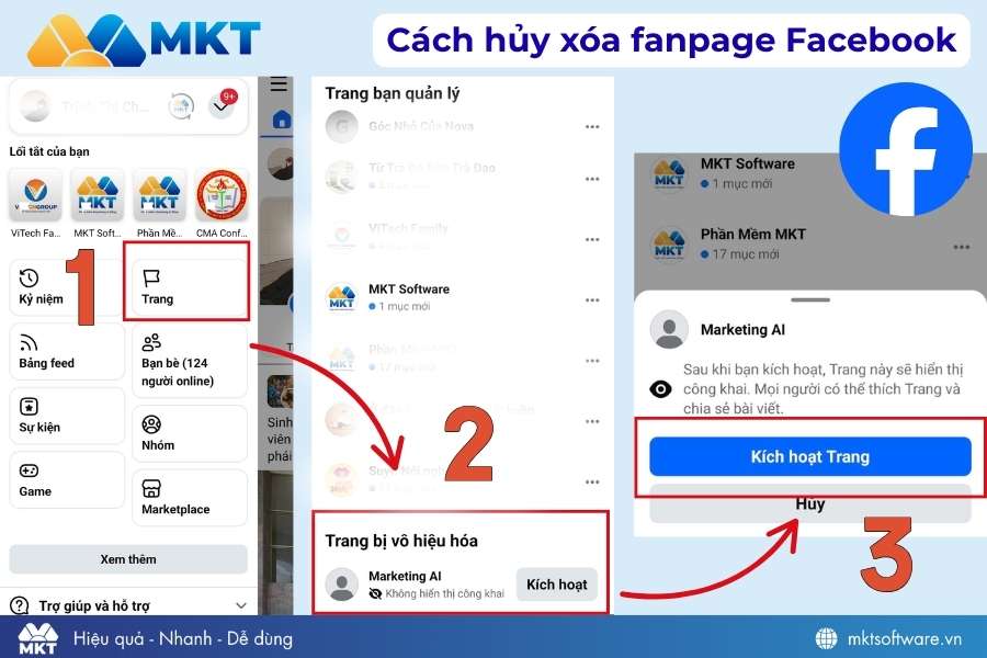 Cách hủy xóa trang Facebook