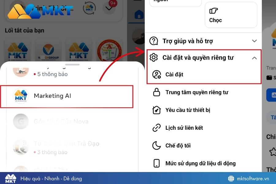 Vào cài đặt trang fanpage Facebook
