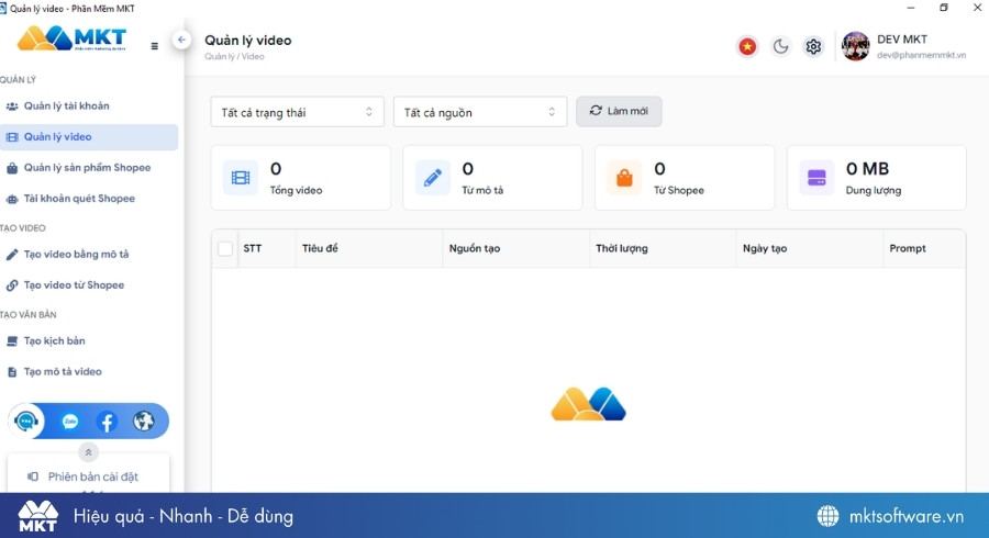 Giao diện tính năng quản lý video