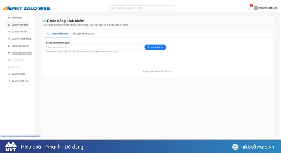 MKT Zalo Web giúp quản lý link nhóm Zalo dễ dàng