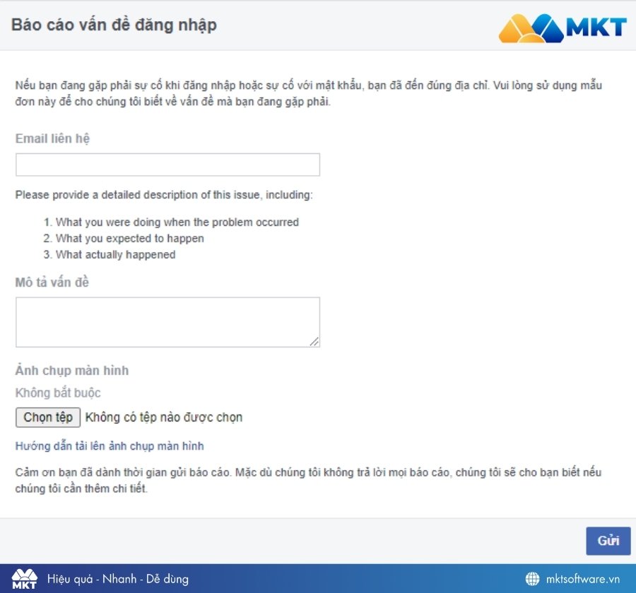 Báo cáo vấn đề đăng nhập với link 890
