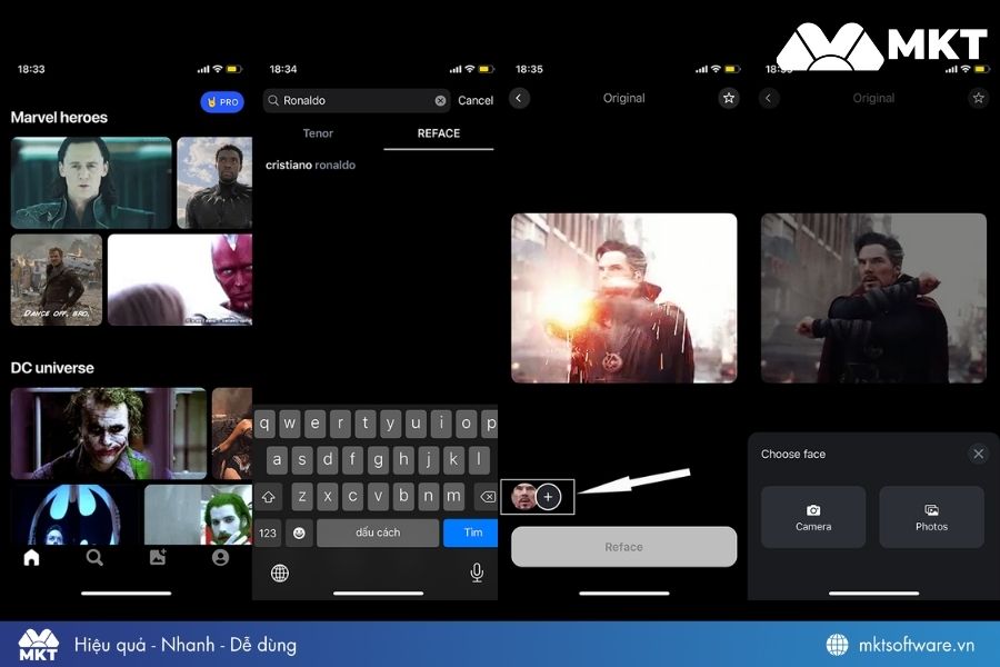 Chọn video bạn muốn ghép mặt và tải ảnh mặt bạn lên