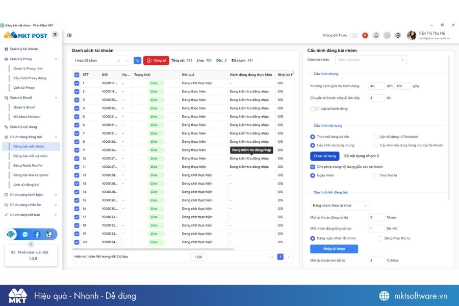 Giao diện đăng bài tự động lên Facebook của MKT Post Giao diện đăng bài tự động lên Facebook của MKT Post