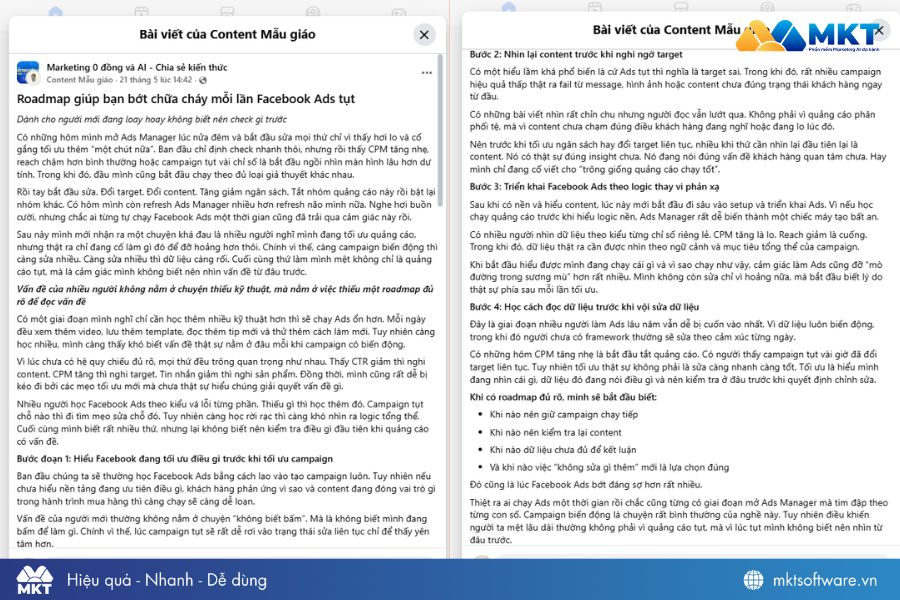 Một bài content Giá trị (Giáo dục/Chia sẻ) trên group Facebook
