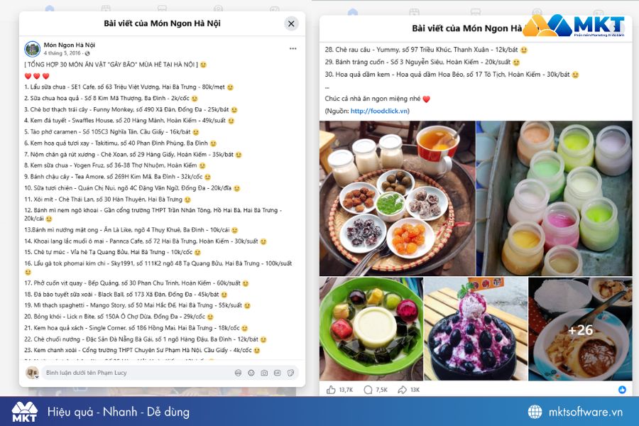 Bài đăng content dạng Checklist món ăn