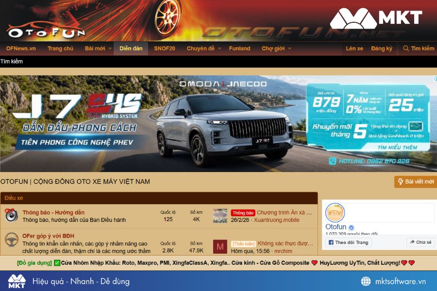 Giao diện diễn đàn ô tô xe máy Otofun.net