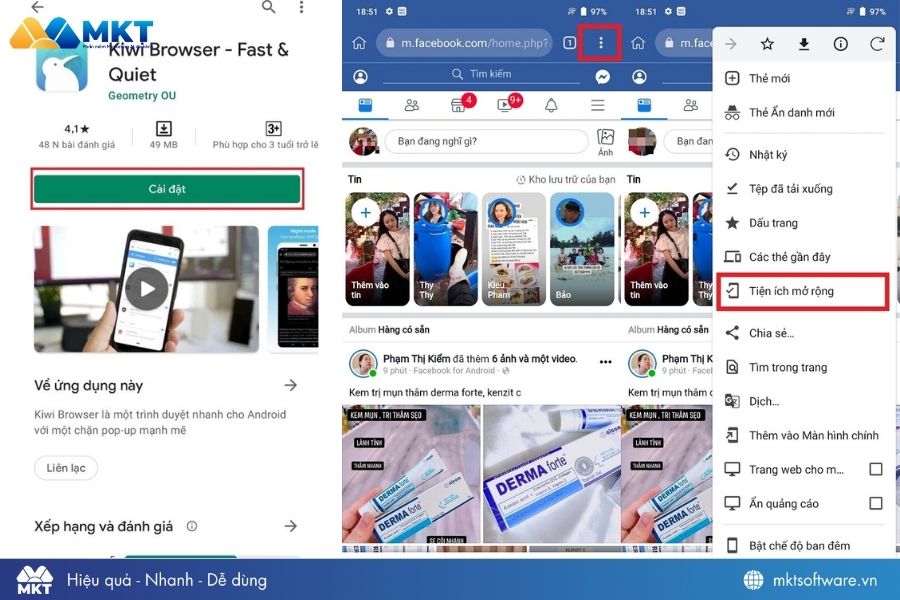 Cài đặt và mở app Kiwi Browser