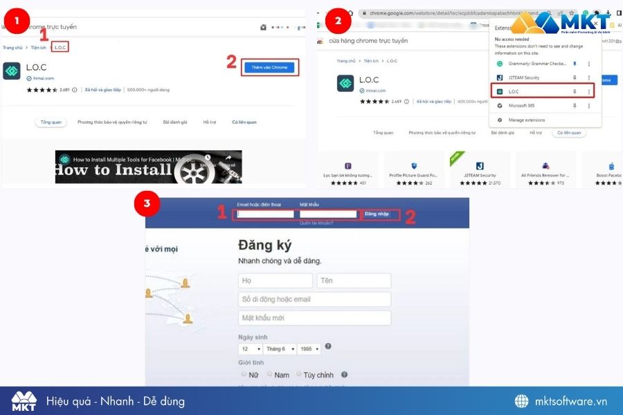 Thêm tiện ích Multiple Tools for Facebook và đăng nhập vào Facebook
