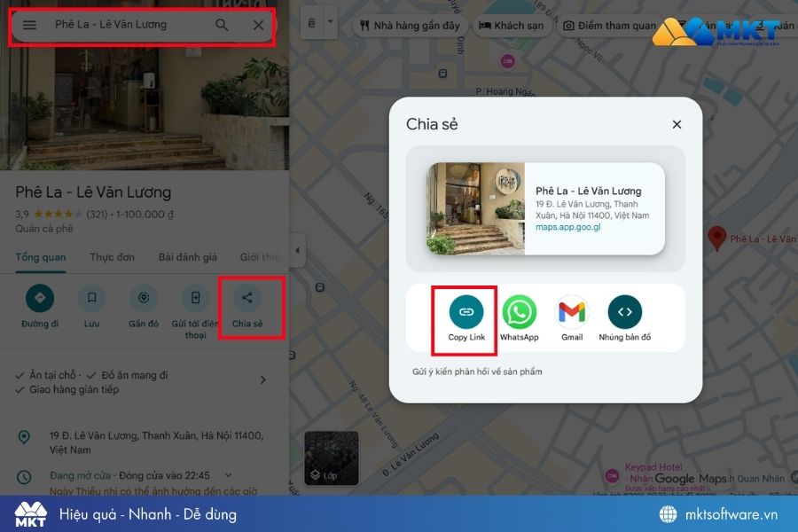 Tìm địa chỉ cần gửi và sao chép link