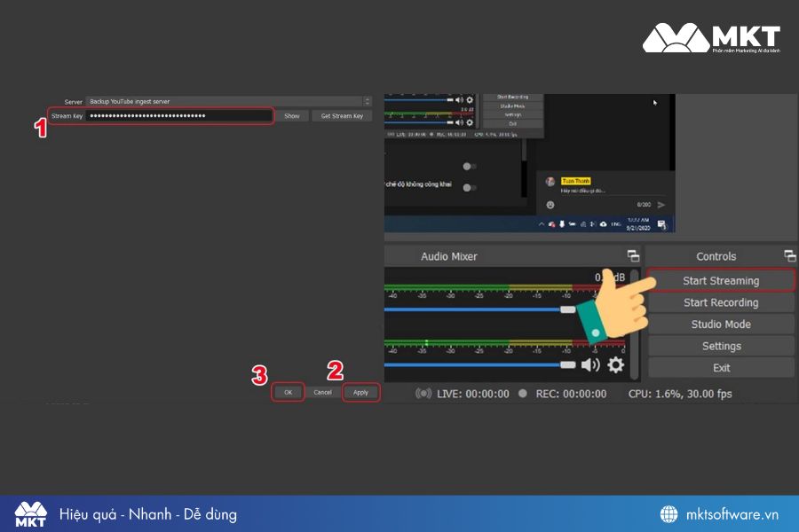 Nhấn Start Streaming