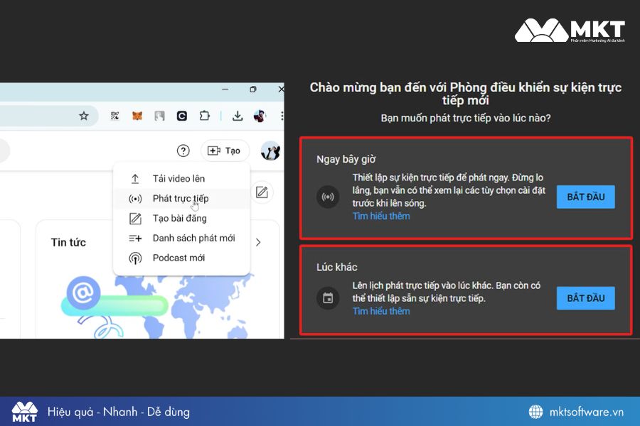 Chọn Phát trực tiếp và chọn chế độ live stream