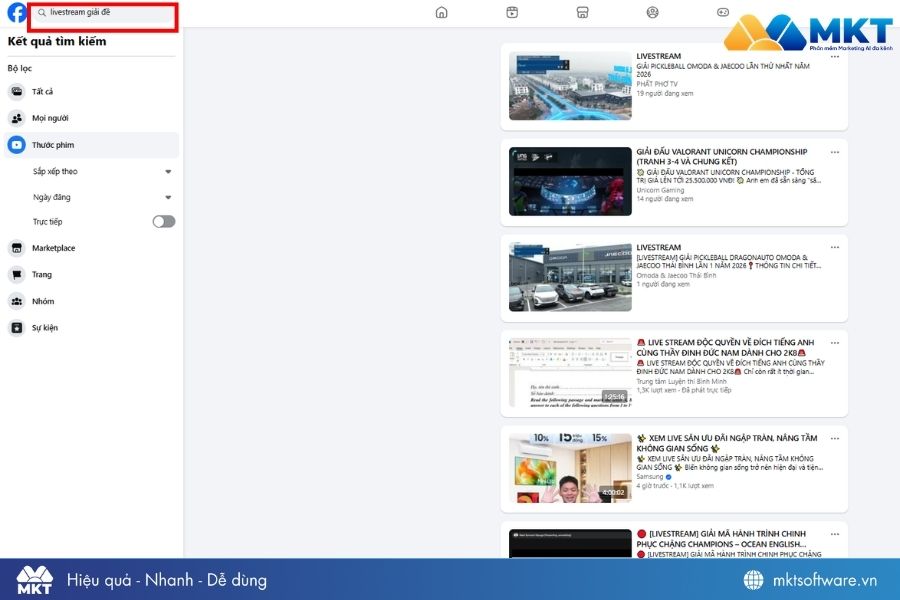 Cách xem lại livestream của người khác trên Facebook bằng tìm kiếm 