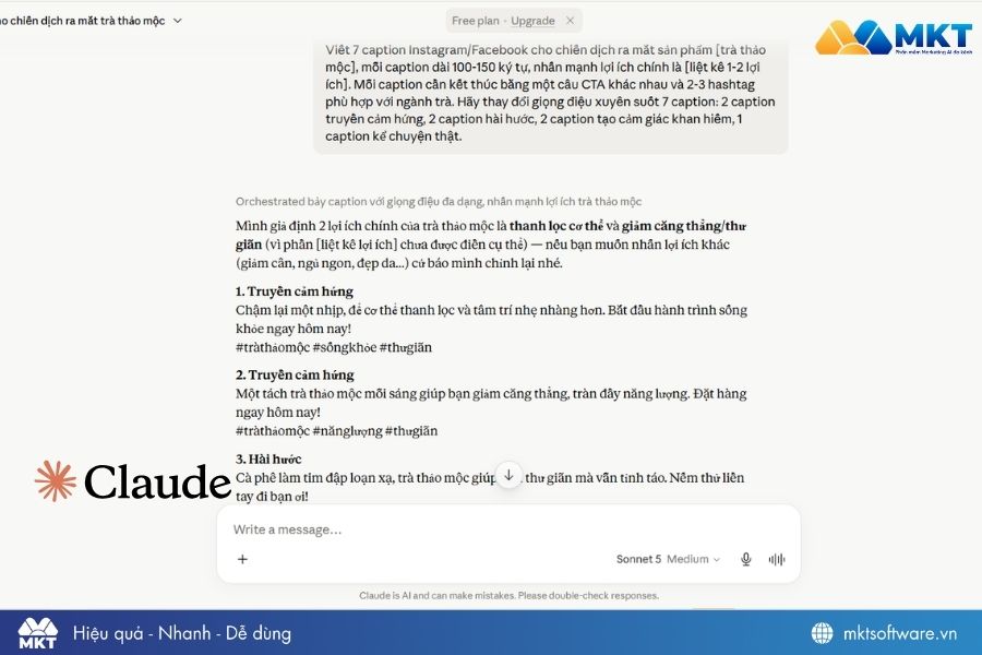 Ví dụ câu lệnh Claude dành cho người làm marketing