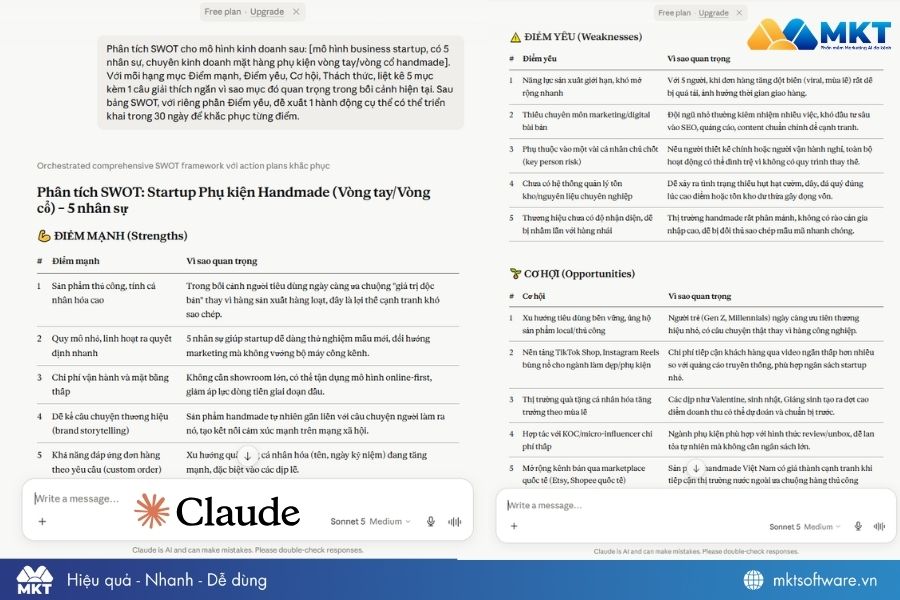 Câu lệnh Claude phân tích SWOT cho mô hình kinh doanh