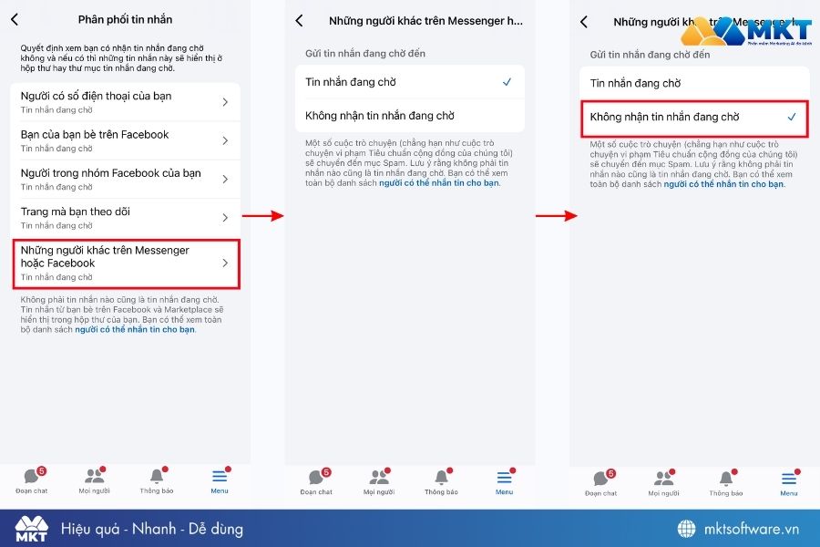 Chuyển sang chọn Không nhận tin nhắn đang chờ
