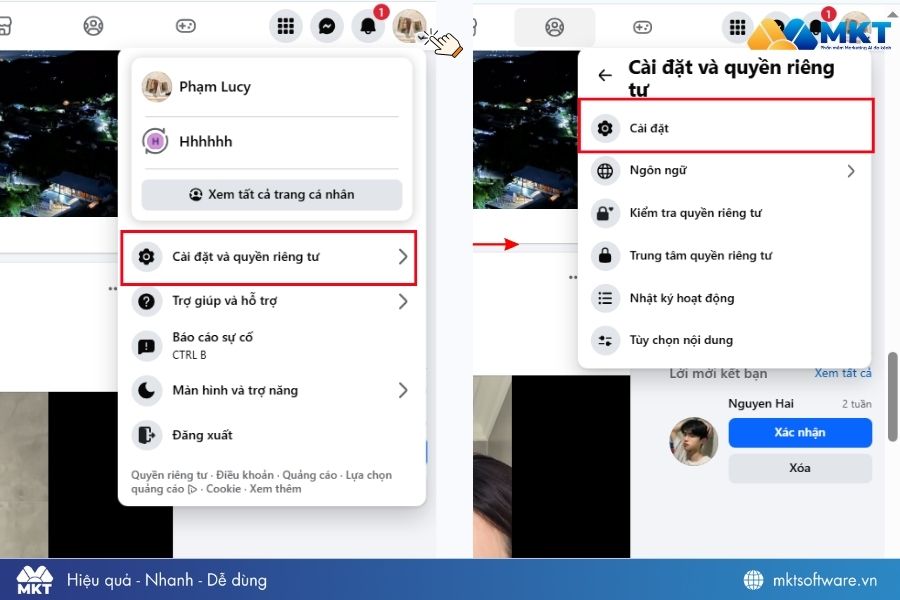 Nhấn chọn mục Cài đặt