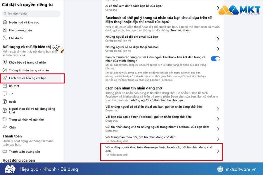 Nhấn chọn Với những người khác trên Messenger hoặc Facebook,gửi tin nhắn đang chờ đến