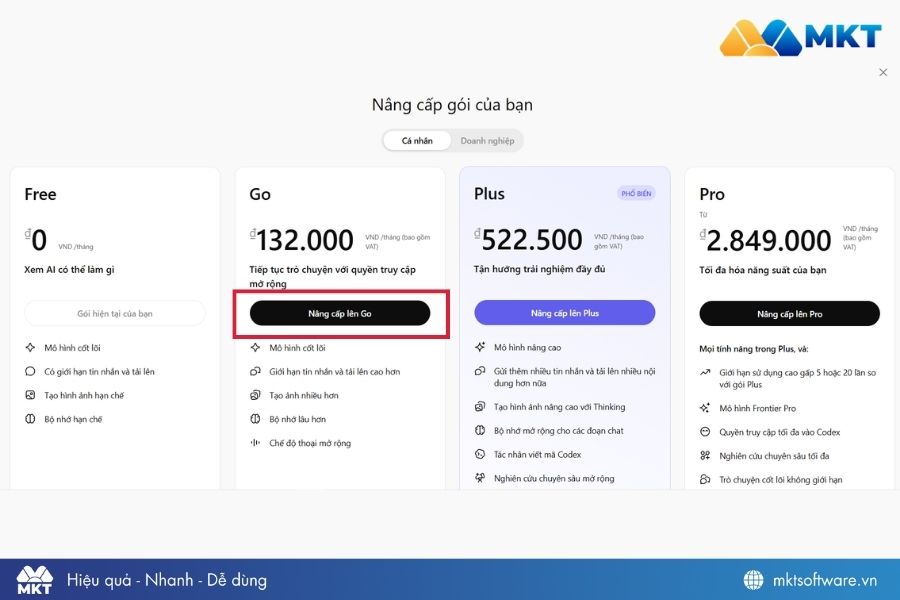Chọn gói phù hợp với nhu cầu