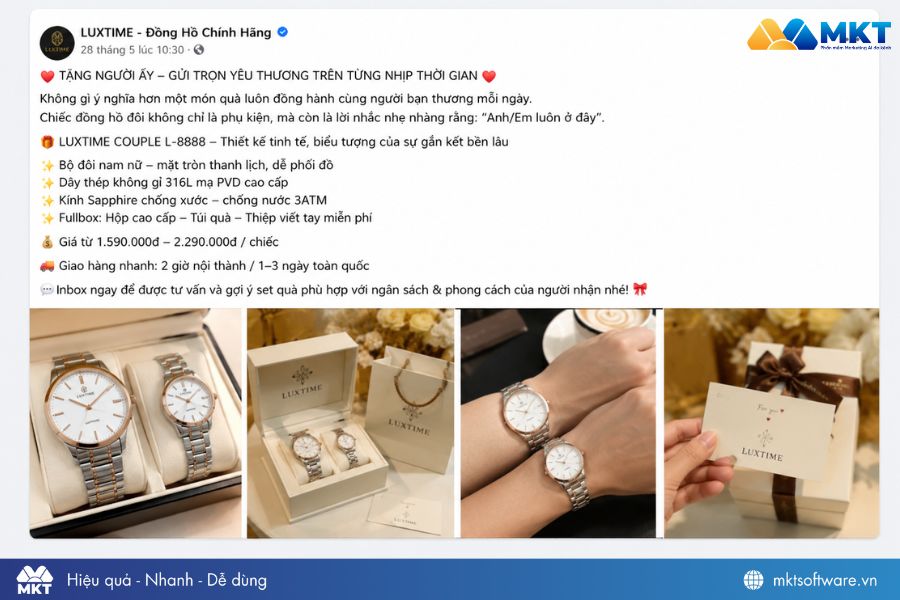 Mẫu content quà tặng đồng hồ người yêu 