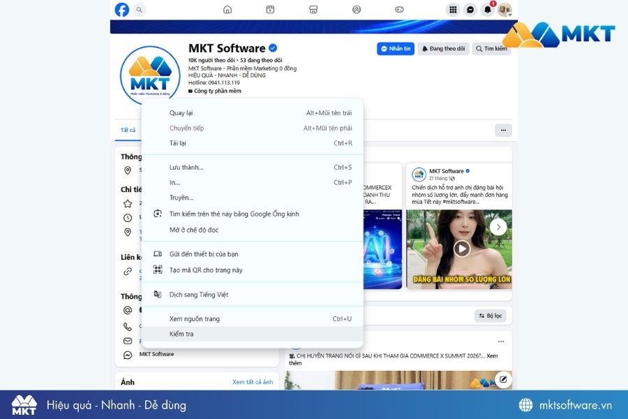 Click chuột phải chọn Inspect (Kiểm tra)