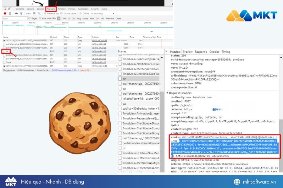 Tìm và bôi đen cookie fb