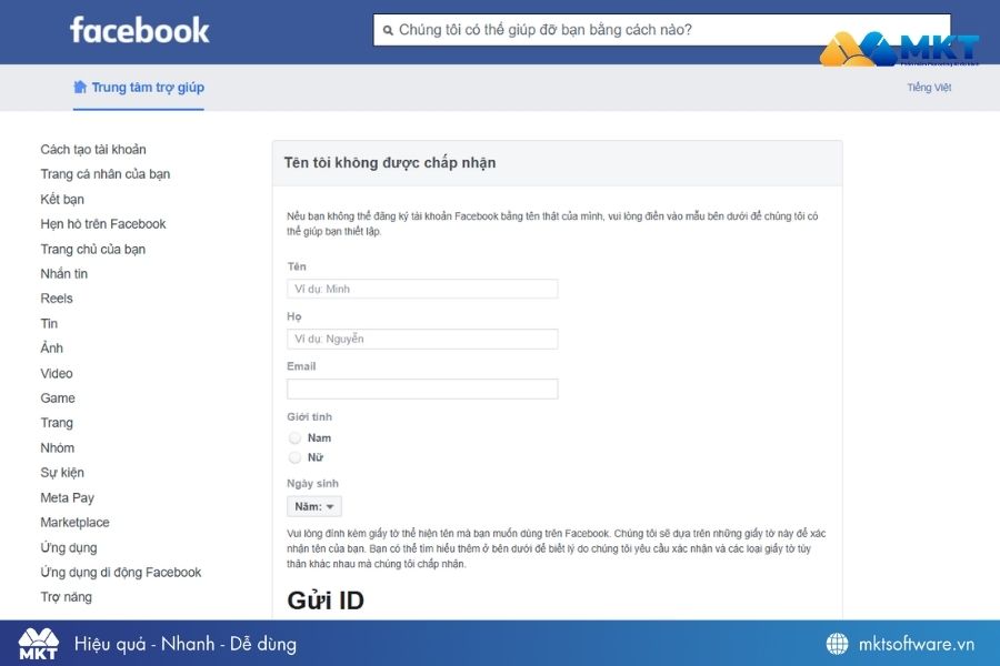 Biểu mẫu đổi tên Facebook Biểu mẫu đổi tên Facebook