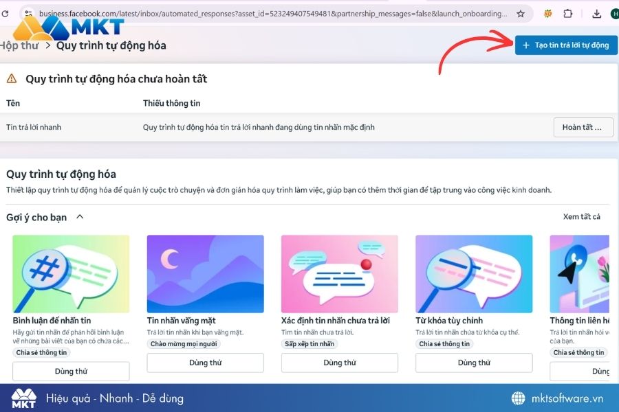 Nhấn chọn Tạo tin trả lời tự động