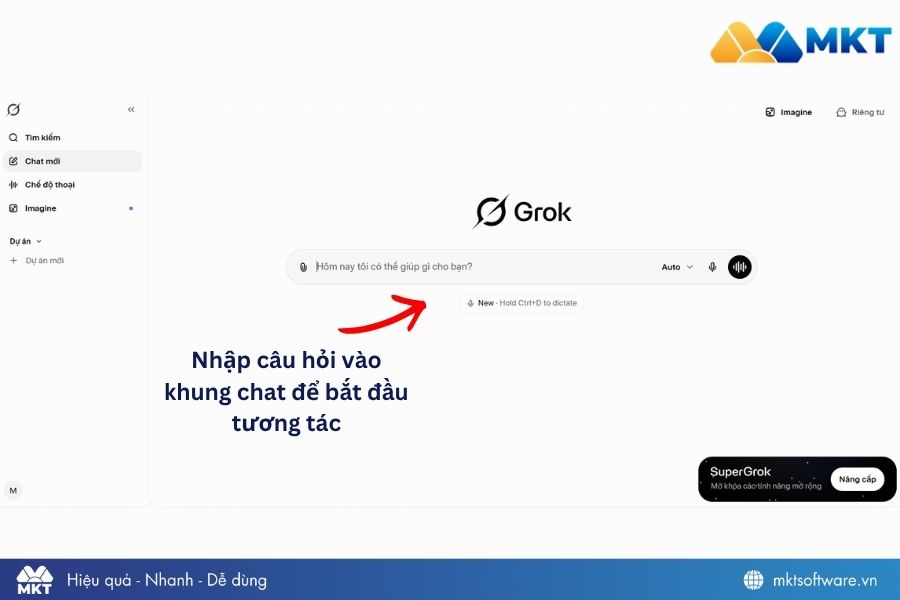 Nhập câu hỏi vào khung chat Grok AI Nhập câu hỏi vào khung chat Grok AI