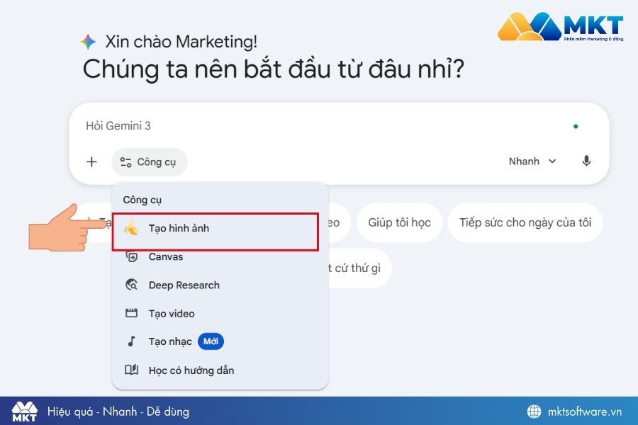 Chọn chức năng tạo hình ảnh trong Google Gemini