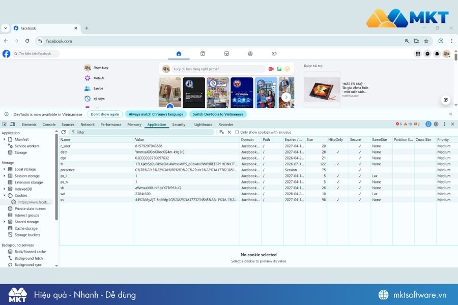 Get cookie thủ công với F12 hoặc Ctrl + Shift + I