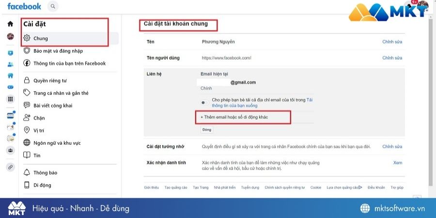 Chọn chỉnh sửa và thêm email