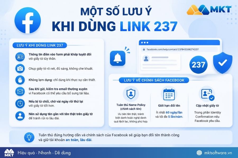 Lưu ý khi đổi tên Facebook bằng link 237 