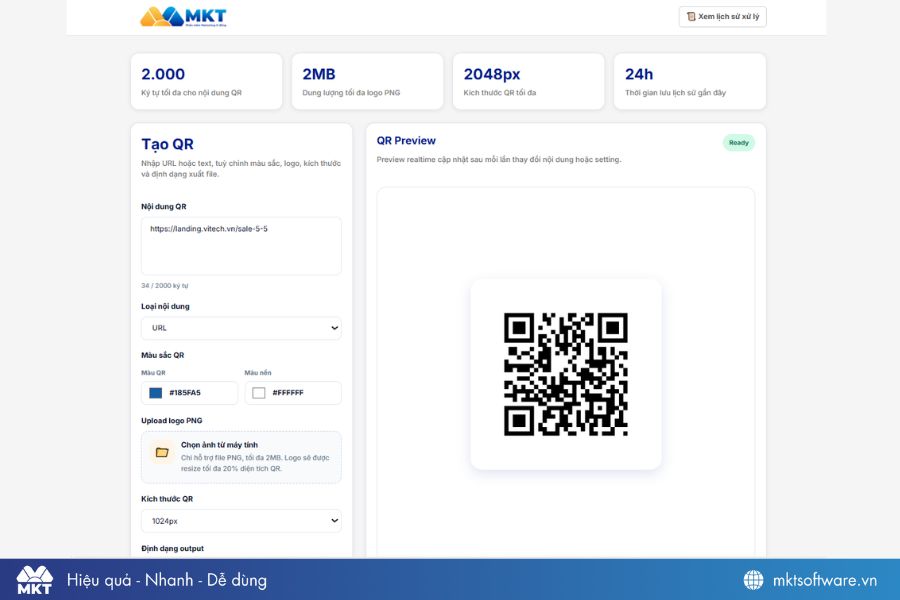 Giao diện công cụ MKT QR Generation