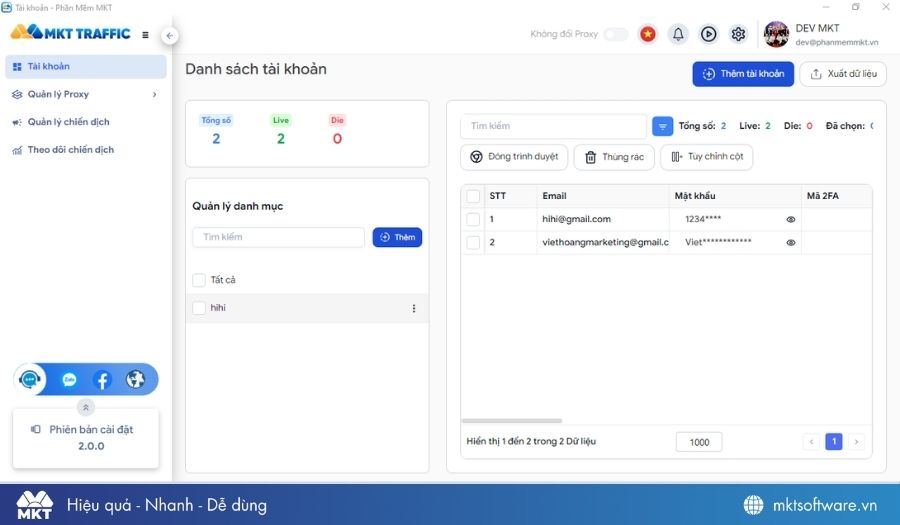 MKT Traffic hỗ trợ quản lý hàng loạt tài khoản Google