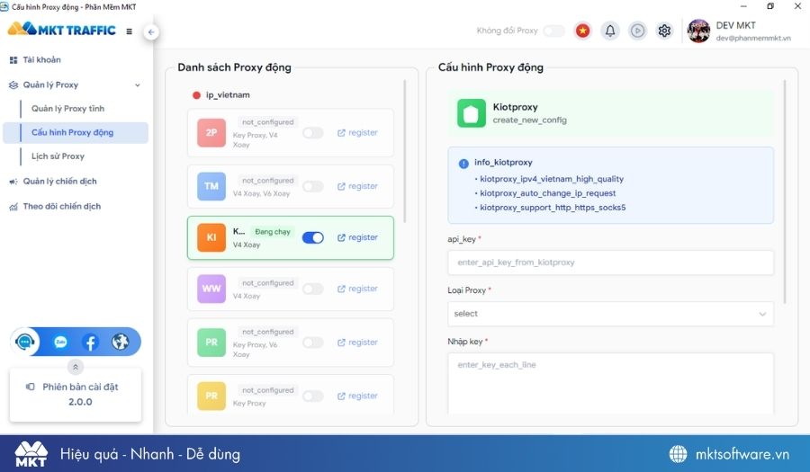 Hệ thống quản lý proxy thông minh của MKT Traffic