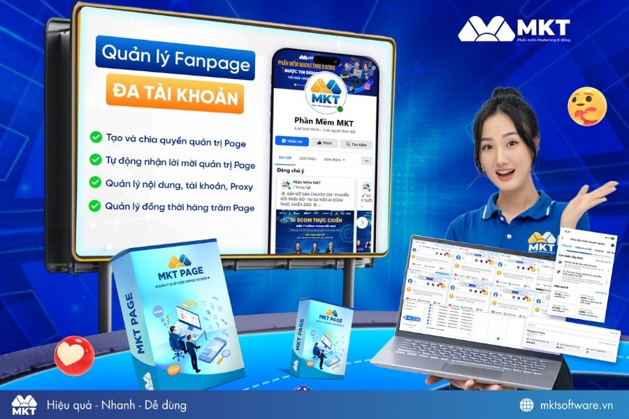 Phần mềm xây fanpage và tăng follow MKT Page