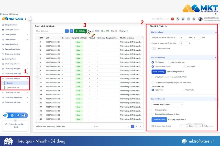 Cách gửi inbox Facebook tự động bằng MKT Care