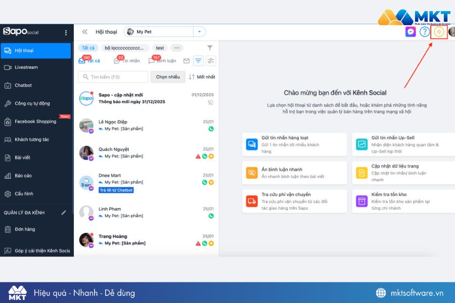 Sapo hỗ trợ quản lý inbox khách hàng