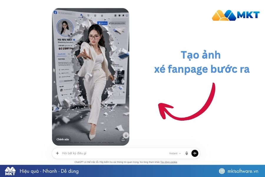 Prompt tạo ảnh xé fanpage bước ra