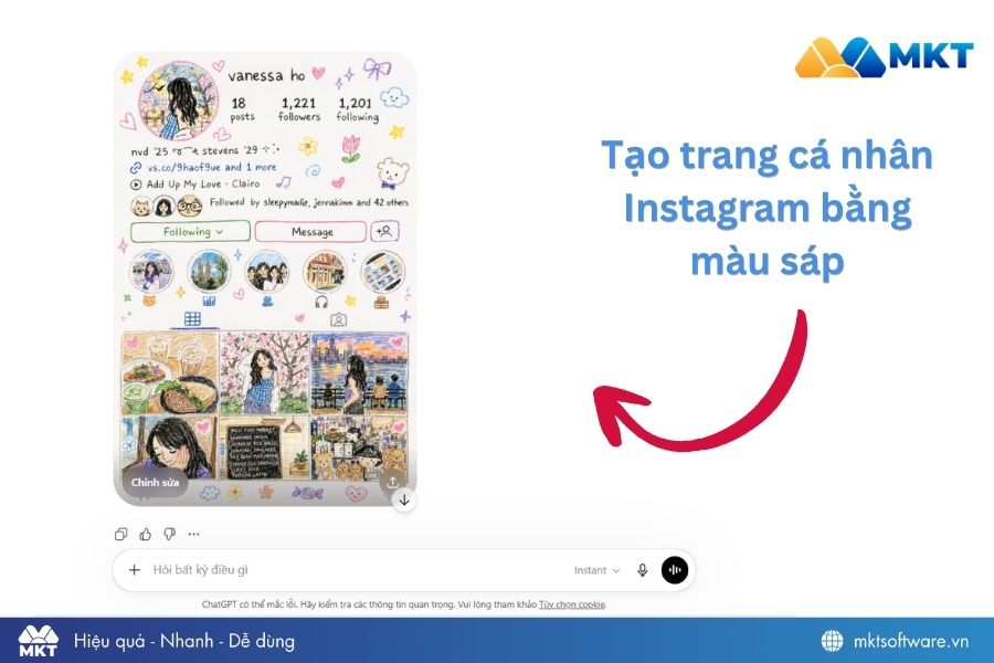 Prompt tạo trang cá nhân Instagram bằng màu sáp