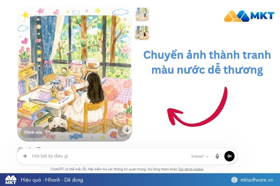 Prompt chuyển ảnh thành tranh màu nước dễ thương
