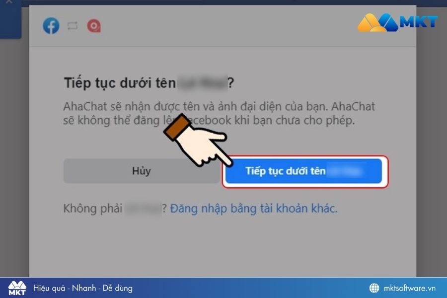 Nhấn Tiếp tục dưới tên... 