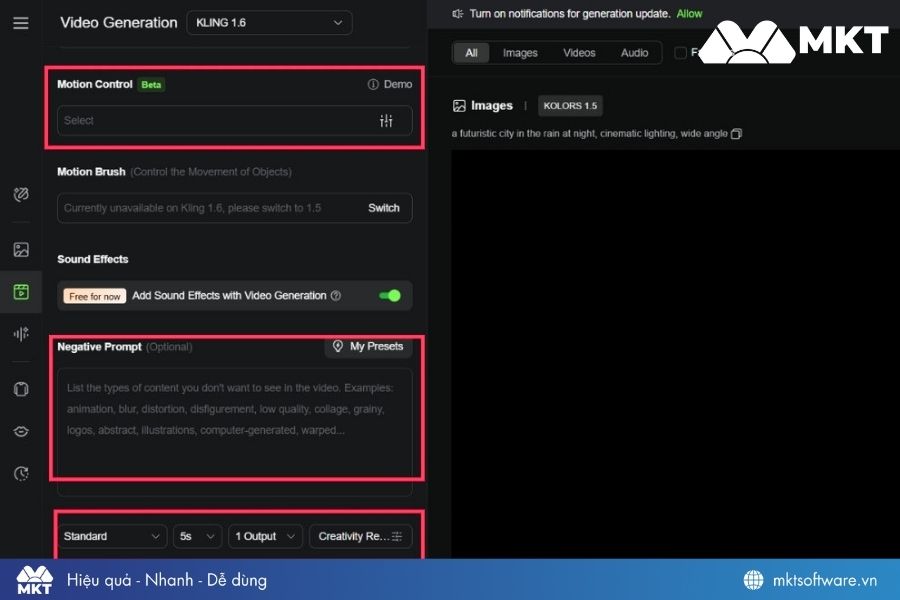 Thiết lập thông số trong mục Setting và thêm Negative Prompt