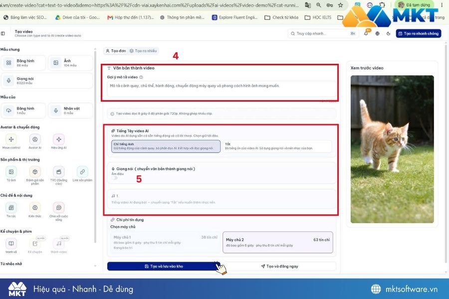 Nhập gợi ý mô tả văn bản và nhấn tạo video