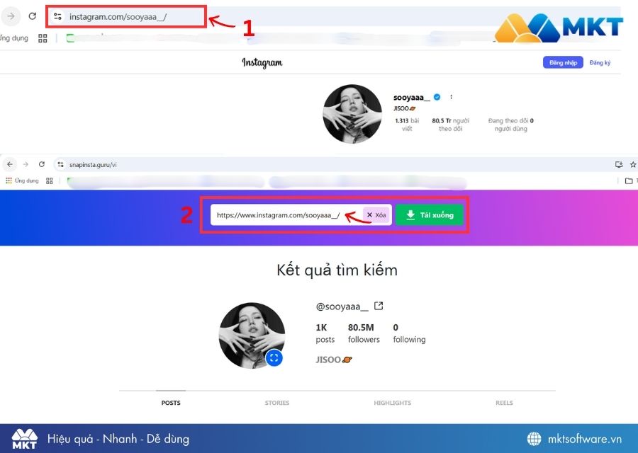 Dán link tài khoản cần tải avatar Instagram