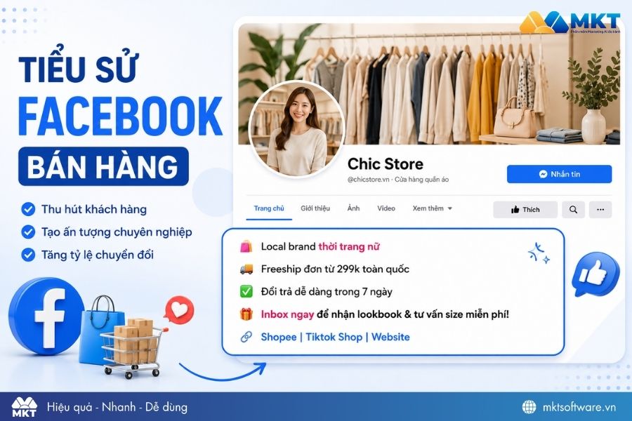 Tiểu sử Facebook bán hàng là phần mô tả ngắn về thương hiệu, sản phẩm hoặc dịch vụ