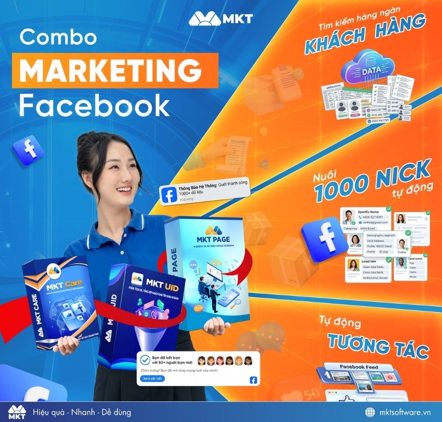 Combo Facebook marketing MKT UID, MKT Care, MKT Page